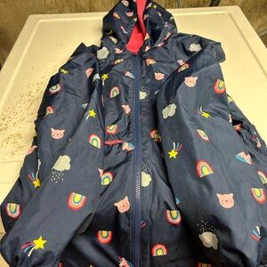 Carter's Navy Raincoat with Rainbow and Cat Design